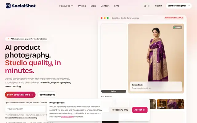 Screenshot of SocialShot AI — AI Fashion Photography for Product & Ad Creatives