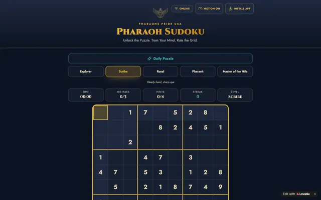 Screenshot of Pharaoh Sudoku - Free Brain Game by Pharaohs Pride USA