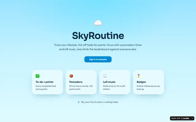 Screenshot of SkyRoutine — Lifestyle Tracker, Points & Focus Timer