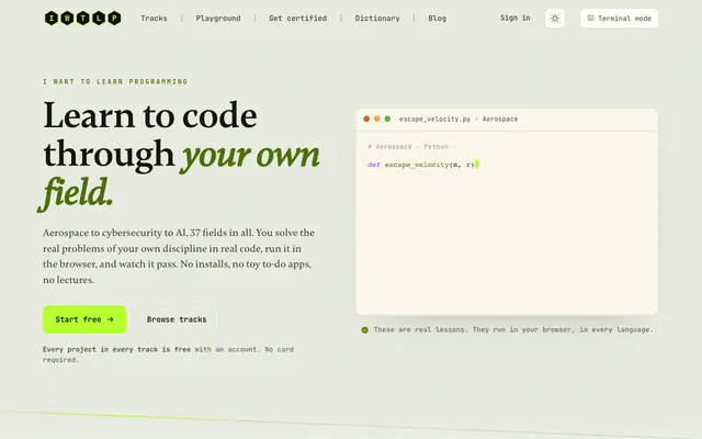 Screenshot of IWTLP, Learn to code through the real problems of your profession