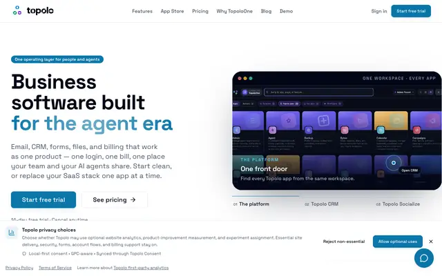 Screenshot of TopoloOne - Agent-Native Business Operating Platform