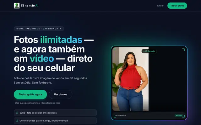 Screenshot of Ta na mão AI: Geração de Imagens com IA para Moda e E-commerce