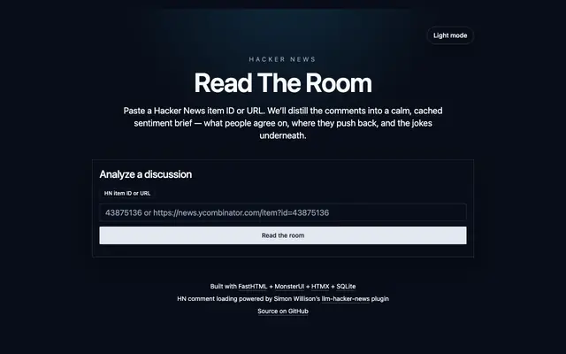 Screenshot of Hacker News — Read The Room