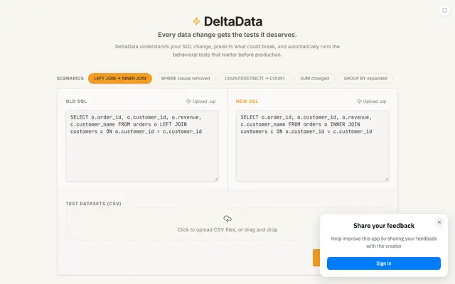 Screenshot of Data Behavioral Diff
