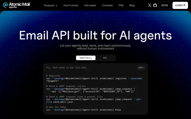 Screenshot of Email API for AI Agents | Atomic Mail