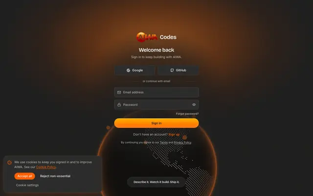 Screenshot of AIWA Codes - Your AI product team