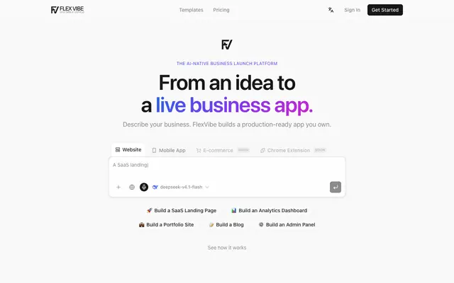 Screenshot of FlexVibe: Build and Launch Your Business App with AI