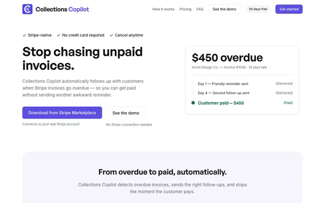 Screenshot of CollectionsCopilot — Recover invoices faster