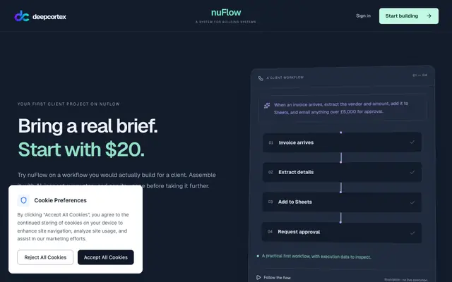 Screenshot of Get started free — $30 in credits | DeepCortex