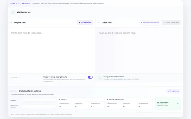 Screenshot of Free AI Watermark Remover for Text & Images | NoMark