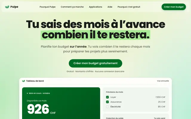 Screenshot of Pulpe | Tu sais des mois d’avance combien il te restera
