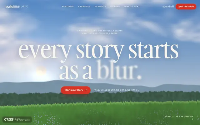Screenshot of Buildblur — a focus-first world-building and script app