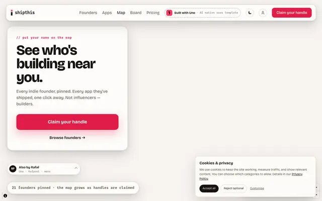 Screenshot of I Ship This — where founders ship in public.