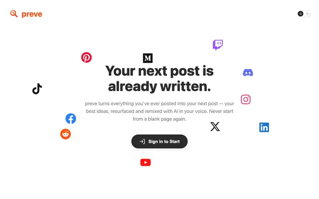 Screenshot of preve - Search Everything You've Ever Posted