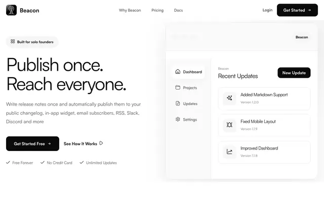 Screenshot of Beacon | Publish Product Updates & Release Notes
