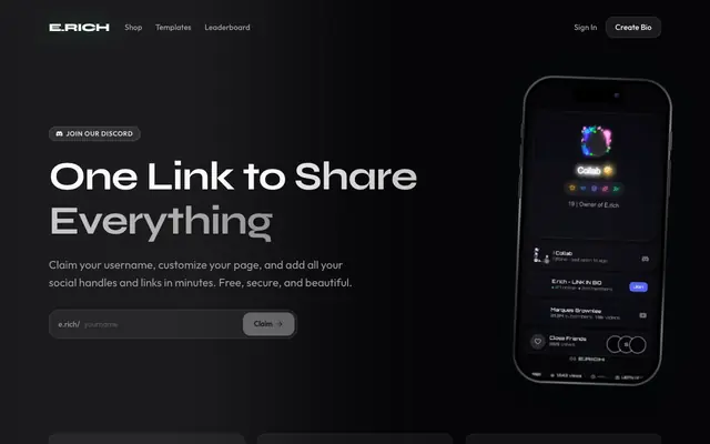 Screenshot of E.RICH — One link to share everything