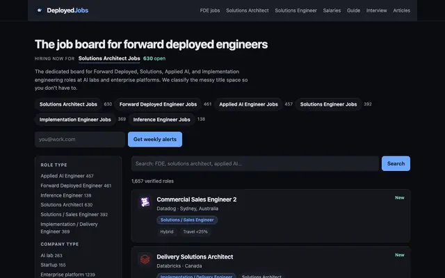 Screenshot of DeployedJobs — Forward Deployed Engineer jobs