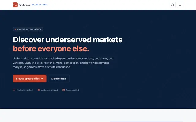 Screenshot of Undersrvd: Find underserved markets before everyone else