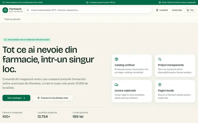 Screenshot of Farmacia Națională — produse fără rețetă livrate în toată România