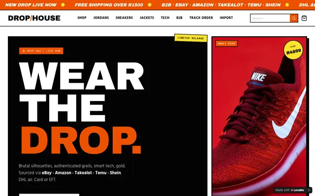 Screenshot of Drop/House — Sneakers, Tech, Jewellery & Streetwear