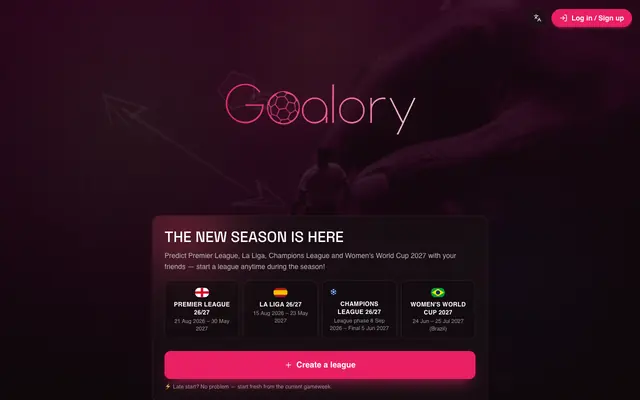 Screenshot of Goalory | Predict Premier League, La Liga, Champions League & WWC 2027