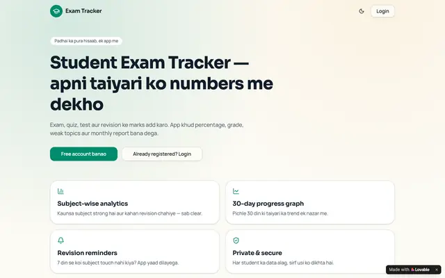 Screenshot of Student Exam Tracker — Marks, Analytics & Revision