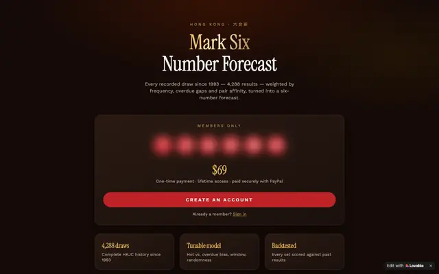 Screenshot of Mark Six Predictor — 33 Years of Draw Data