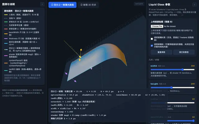 Screenshot of Treeland Liquid Glass · 参数 3D 可视化
