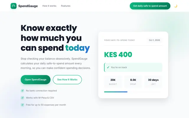 Screenshot of SpendGauge – Know Exactly How Much You Can Spend Today