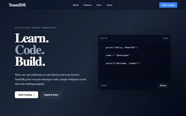 Screenshot of TeamIDE — Collaborative Online Code Editor