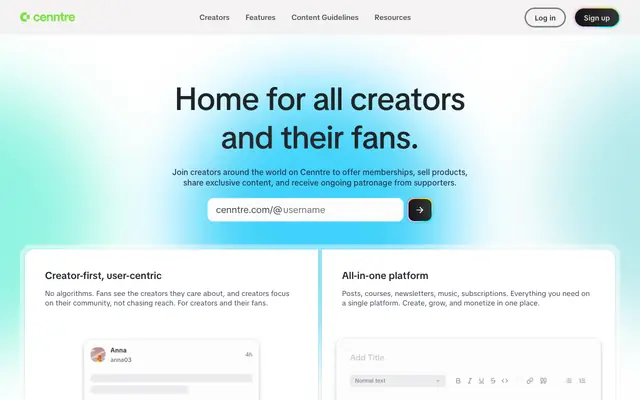 Screenshot of Cenntre – Monetization infrastructure for the creator economy