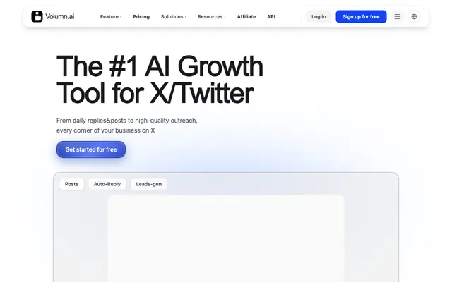Screenshot of Grow on X/Twitter 10x Faster — AI Growth Tool | Volumn.ai