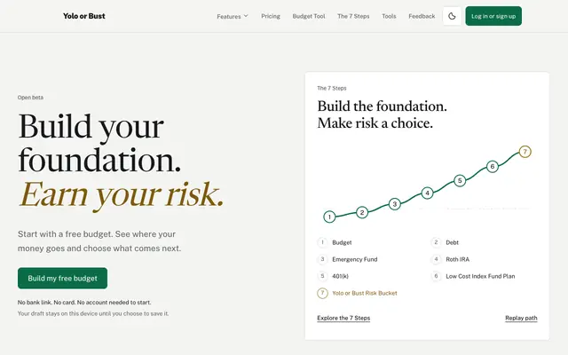 Screenshot of Build your foundation. Earn your risk. | Yolo or Bust