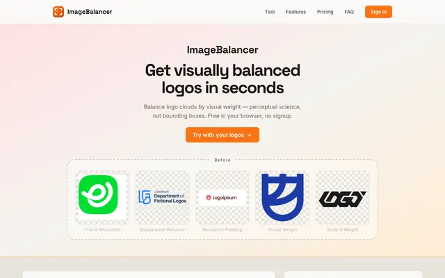 Screenshot of Visually Balance Logos in Seconds | ImageBalancer