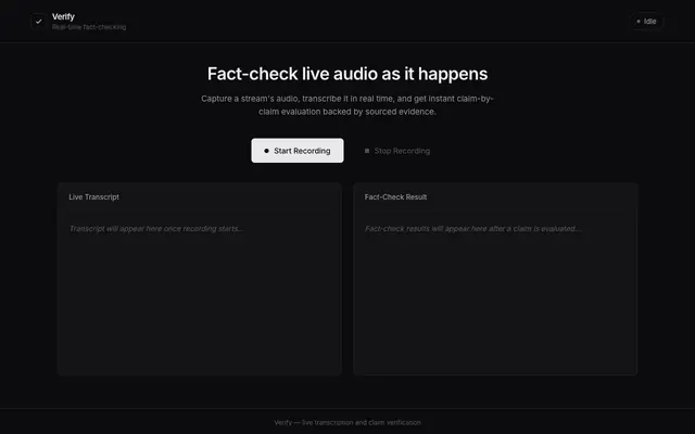 Screenshot of Verify — Live Fact-Checking
