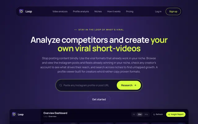 Screenshot of Loop — Find Viral Instagram Content That Works