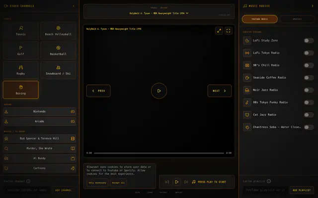 Screenshot of slowcast.net · Something slow to watch. Something calm to hear.