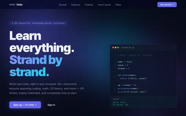 Screenshot of Helix — Always forward. Strand by strand.