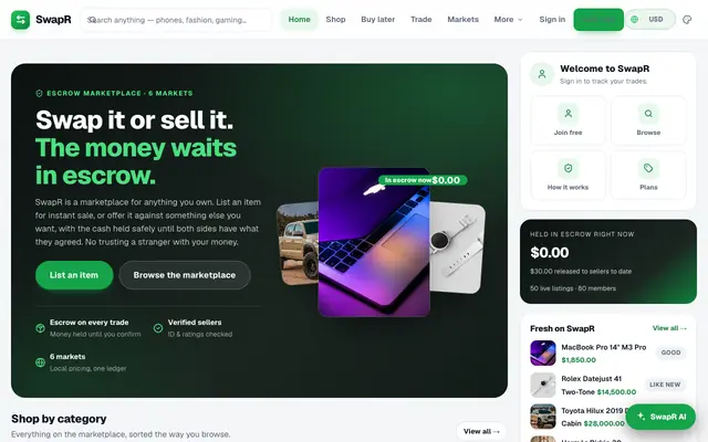 Screenshot of SwapR — Trade anything. Get anything.