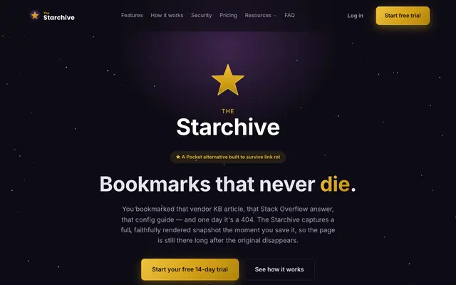 Screenshot of The Starchive — Bookmarks that never die