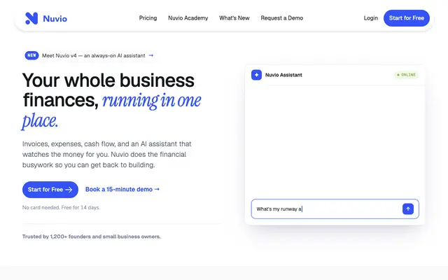 Screenshot of Nuvio — Your whole business finances, running in one place