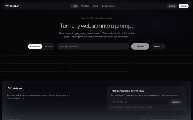 Screenshot of Webbon — Turn any website into a prompt