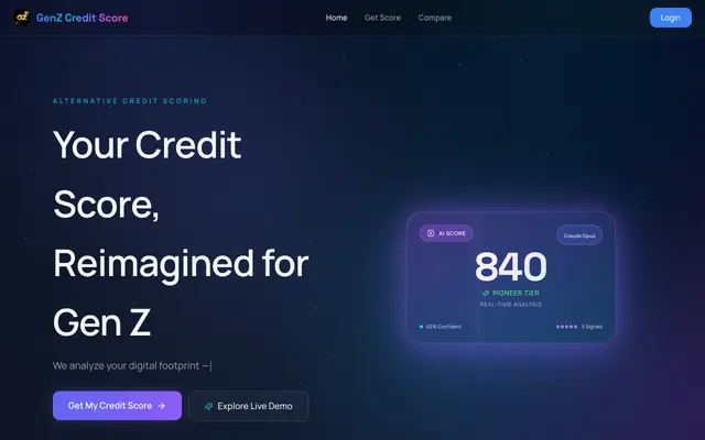 Screenshot of GenZ Credit Score — Alternative Credit Scoring for India's Gen Z