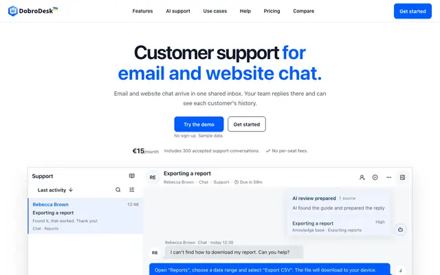 Screenshot of customer support inbox with controlled AI | DobroDesk