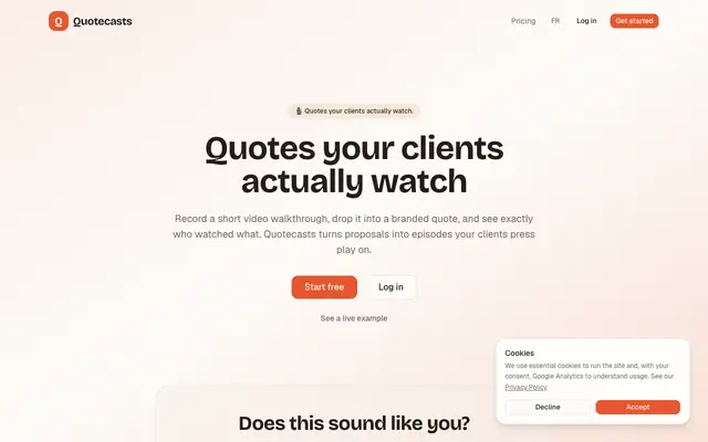 Screenshot of Quotecasts: video quotes clients actually watch