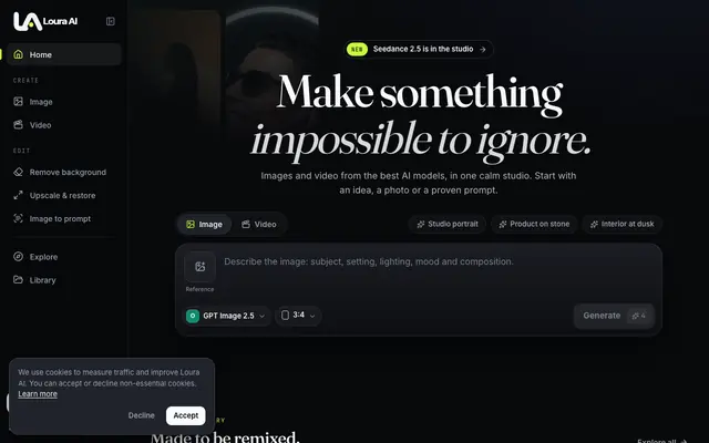Screenshot of AI Image & Video Generator | Louraai