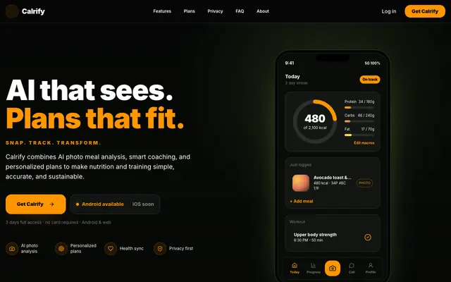Screenshot of Calrify — AI Calorie Tracker & Macro Counter