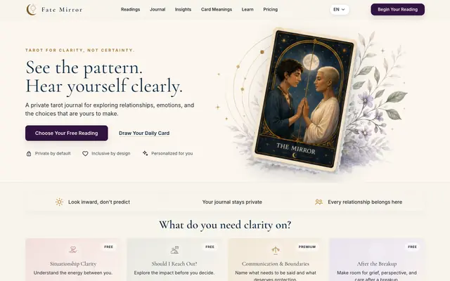 Screenshot of Tarot for clarity, not certainty