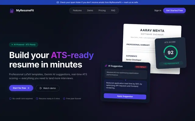 Screenshot of MyResumeFit – AI Resume Builder for ATS Friendly Resumes