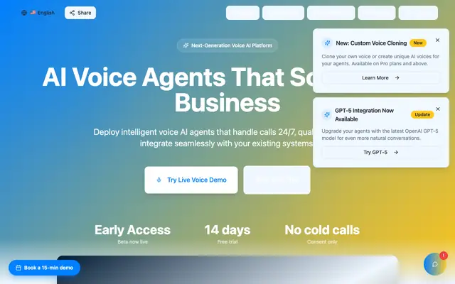 Screenshot of OptiTalks — AI Voice Agents for Business, 24/7